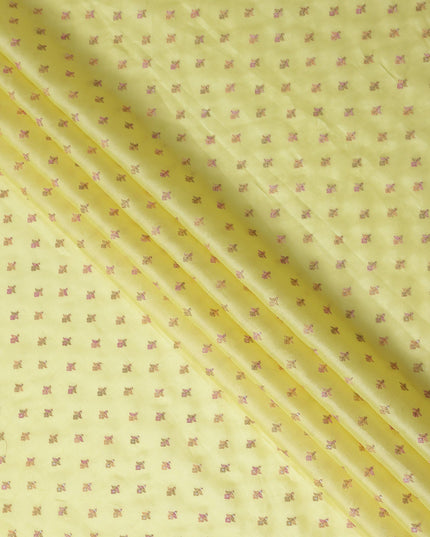 Yellow Floral Tussar Silk Fabric 110cm India