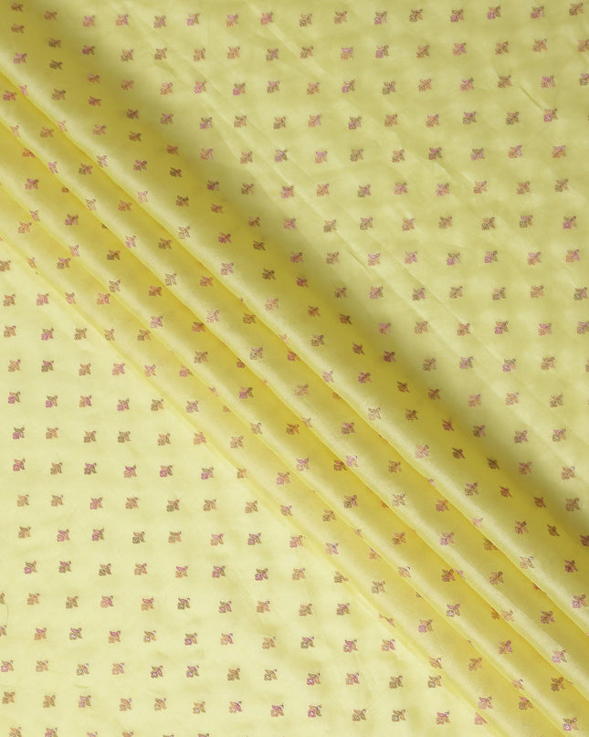 Yellow Floral Tussar Silk Fabric 110cm India