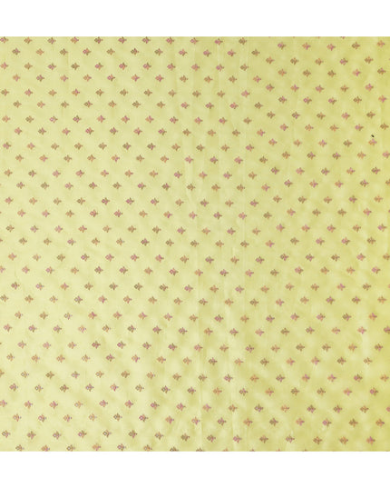 Yellow Floral Tussar Silk Fabric 110cm India