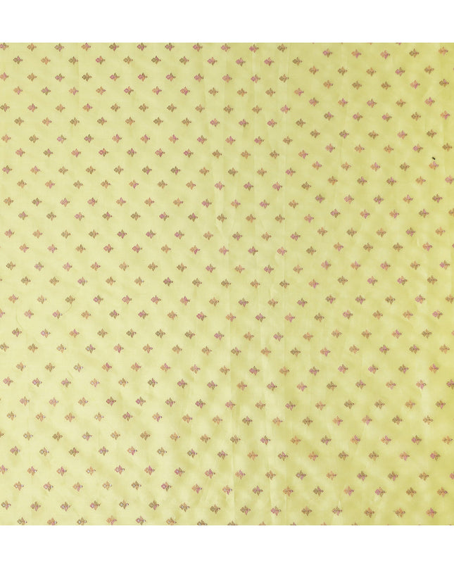 Yellow Floral Tussar Silk Fabric 110cm India