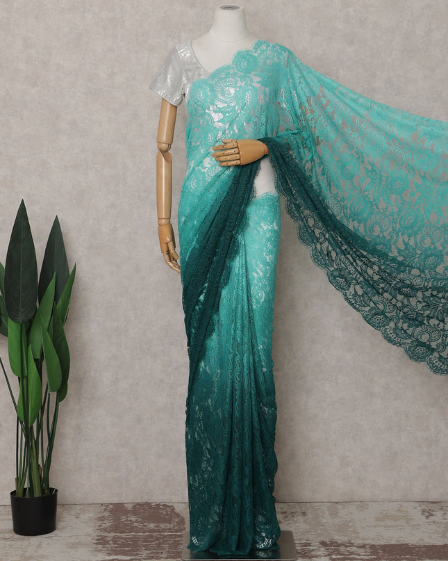 Emerald Teal Ombre Chantilly Lace Saree