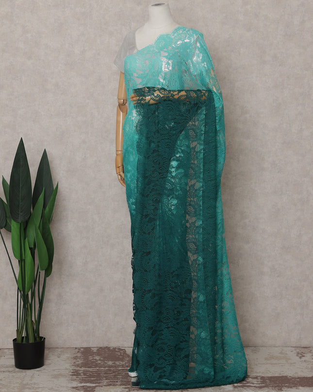 Emerald Teal Ombre Chantilly Lace Saree