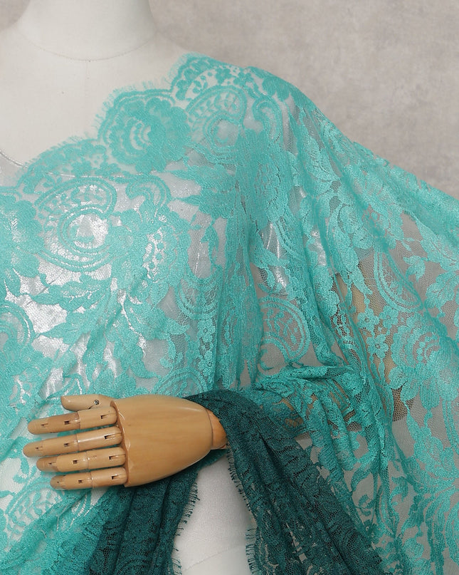 Emerald Teal Ombre Chantilly Lace Saree