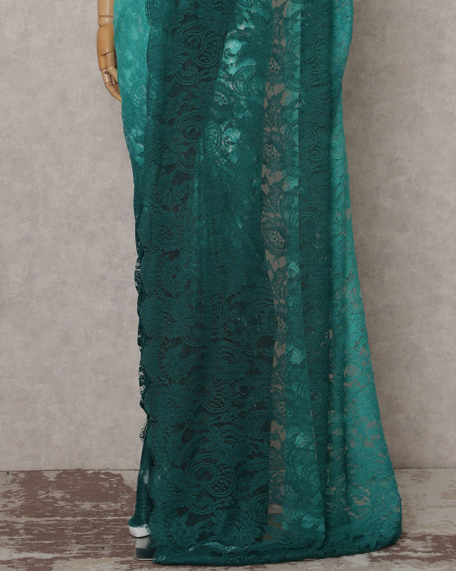 Emerald Teal Ombre Chantilly Lace Saree