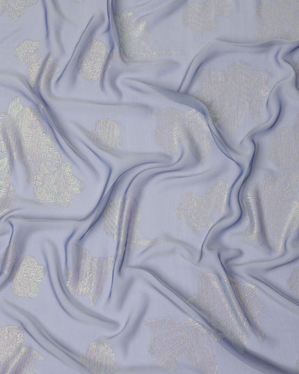 Powder Blue Abstract Metallic Lurex Design Premium French Silk Chiffon Fabric, 110 Cms Width, Made in France-D25733