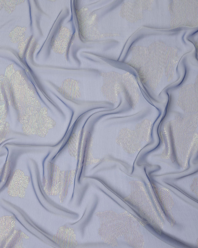 Powder Blue Abstract Metallic Lurex Design Premium French Silk Chiffon Fabric, 110 Cms Width, Made in France-D25733