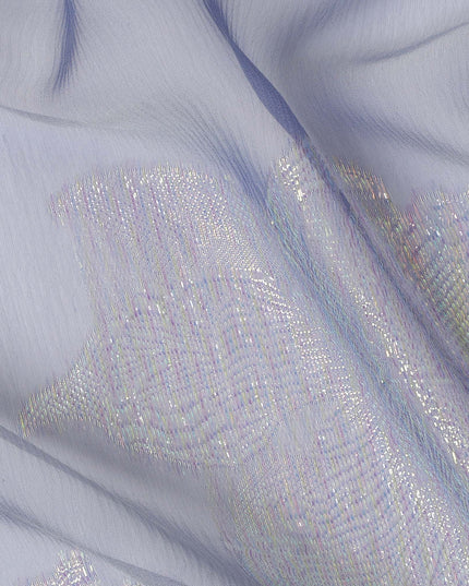Powder Blue Abstract Metallic Lurex Design Premium French Silk Chiffon Fabric, 110 Cms Width, Made in France-D25733