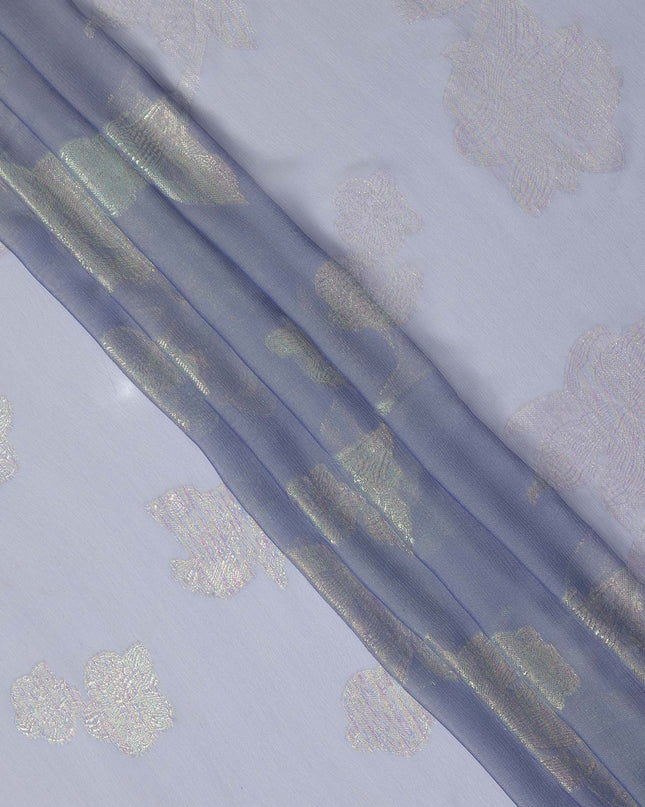 Powder Blue Abstract Metallic Lurex Design Premium French Silk Chiffon Fabric, 110 Cms Width, Made in France-D25733