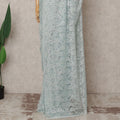 ساري فرنسي فاخر من الدانتيل المعدني بلون أزرق نعناعي، بطول 5.5 متر وعرض 110 سم، مستورد من فرنسا - D25413