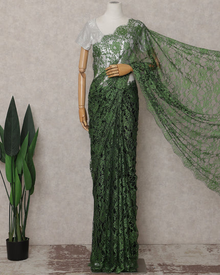 Forest Green French Chantilly Lace Saree