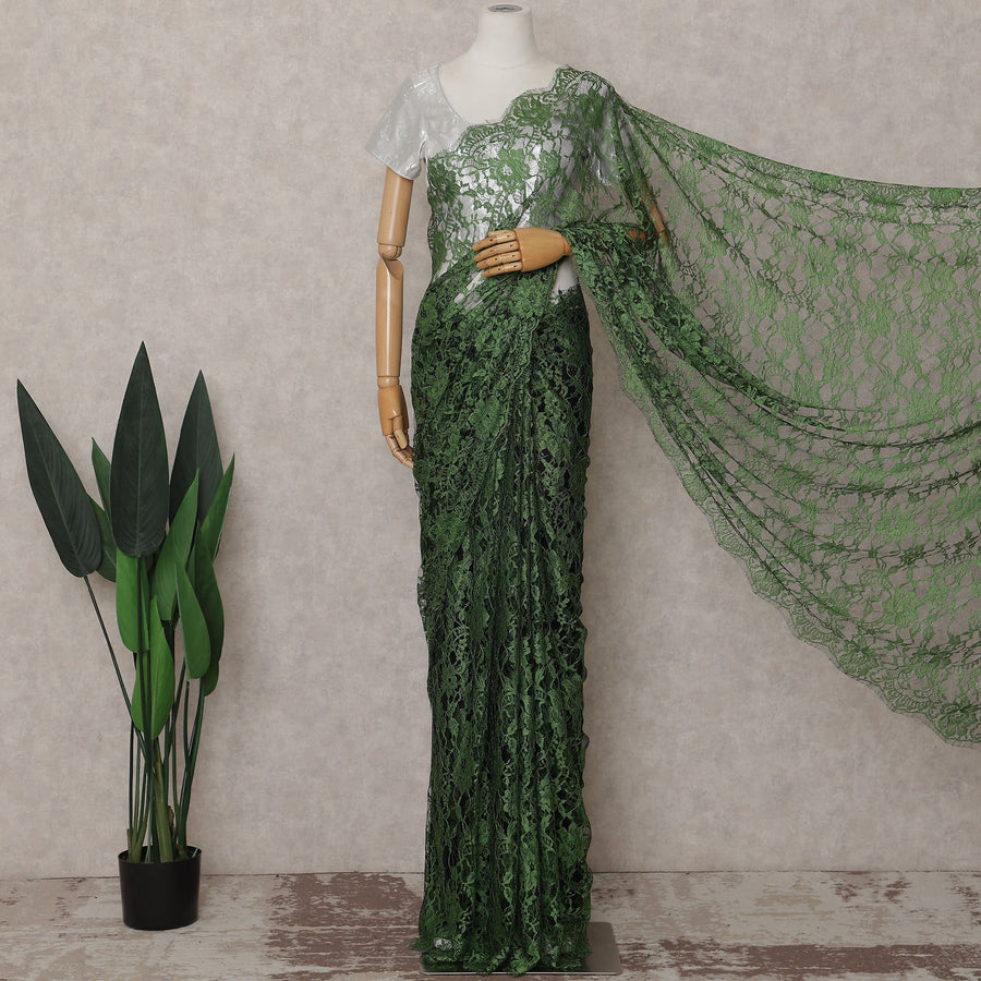 Forest Green French Chantilly Lace Saree
