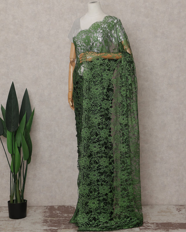 Forest Green French Chantilly Lace Saree