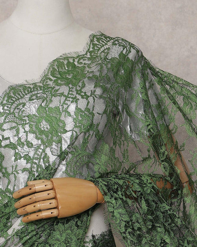 Forest Green French Chantilly Lace Saree
