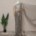 قماش ساري فرنسي فاخر من الدانتيل الشانتيلي المعدني الفضي - طول 5.5 متر، عرض 110 سم، صنع في فرنسا - D25602