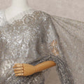 قماش ساري فرنسي فاخر من الدانتيل الشانتيلي المعدني الفضي - طول 5.5 متر، عرض 110 سم، صنع في فرنسا - D25602