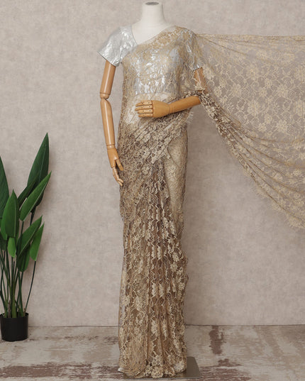 Champagne Gold Premium 2-Tone French Chantilly Lace Saree Fabric 5.5 Mtrs with 110 Cms Width – Imported from France-D25651