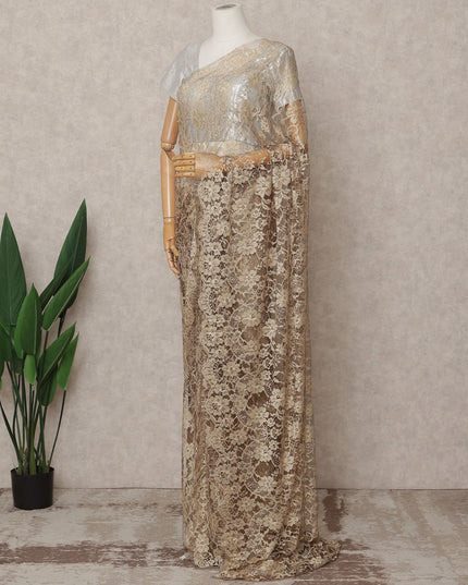 Champagne Gold Premium 2-Tone French Chantilly Lace Saree Fabric 5.5 Mtrs with 110 Cms Width – Imported from France-D25651