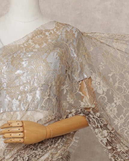 Champagne Gold Premium 2-Tone French Chantilly Lace Saree Fabric 5.5 Mtrs with 110 Cms Width – Imported from France-D25651