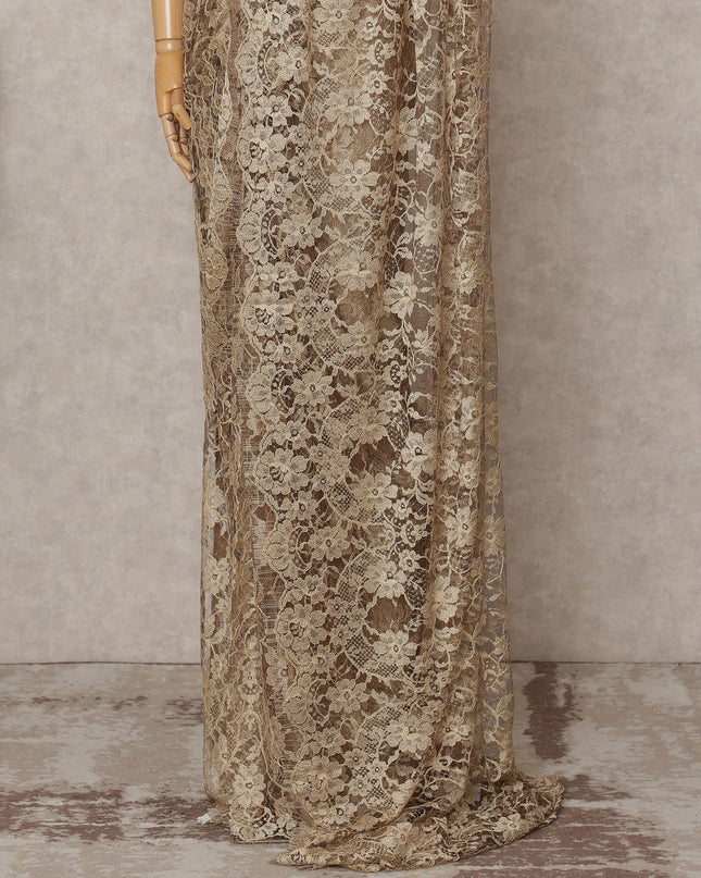 Champagne Gold Premium 2-Tone French Chantilly Lace Saree Fabric 5.5 Mtrs with 110 Cms Width – Imported from France-D25651