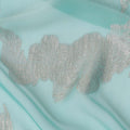 Aqua Blue Abstract Metallic Lurex Design Premium French Silk Chiffon Fabric, 110 Cms Width, Made in France-D25741