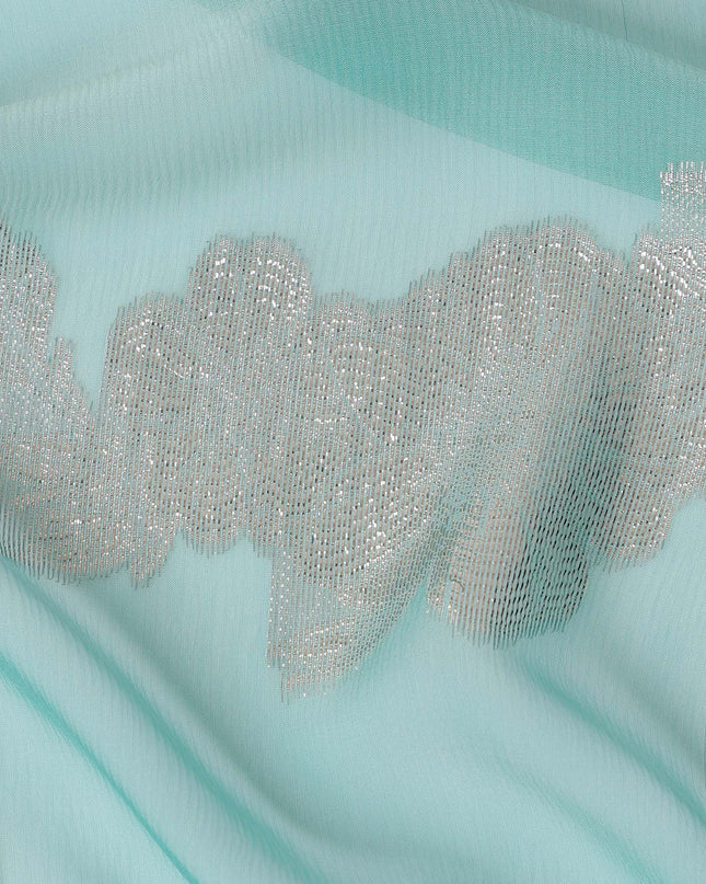 Aqua Blue Abstract Metallic Lurex Design Premium French Silk Chiffon Fabric, 110 Cms Width, Made in France-D25741