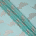 Aqua Blue Abstract Metallic Lurex Design Premium French Silk Chiffon Fabric, 110 Cms Width, Made in France-D25741