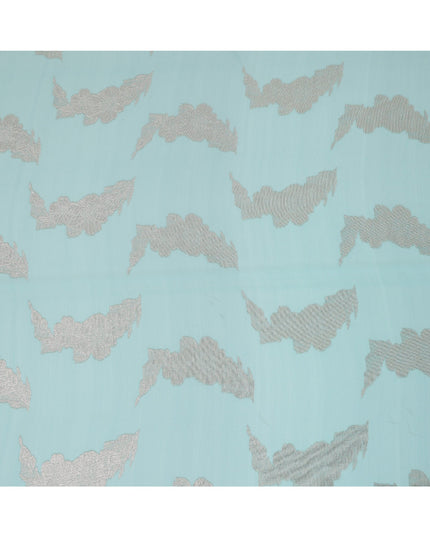 Aqua Blue Abstract Metallic Lurex Design Premium French Silk Chiffon Fabric, 110 Cms Width, Made in France-D25741