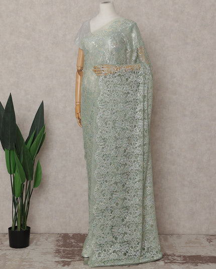 French Chantilly Lace Saree Piece - Sage Green