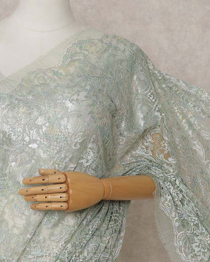 French Chantilly Lace Saree Piece - Sage Green