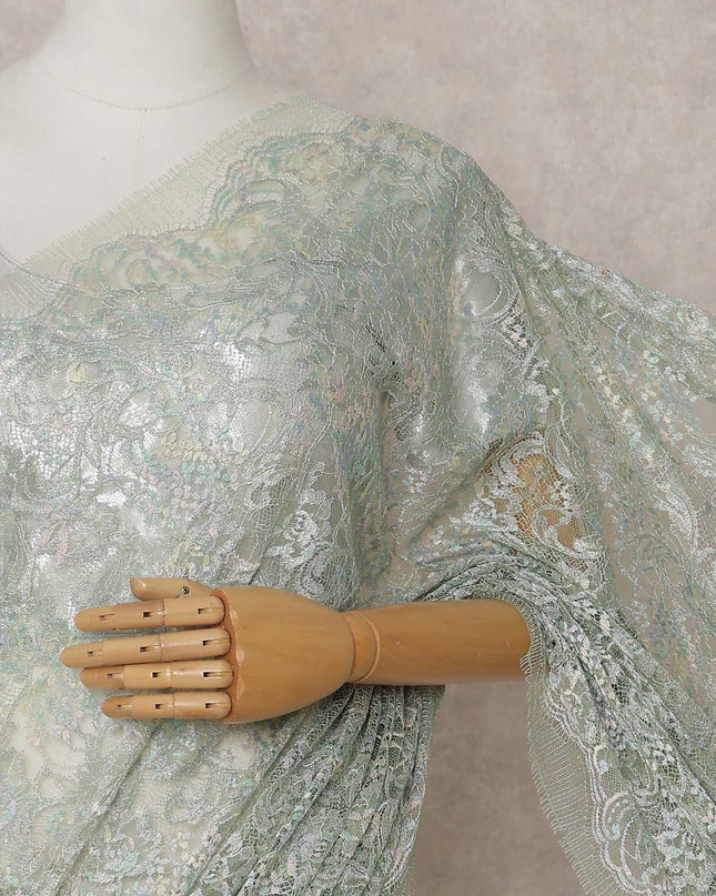 French Chantilly Lace Saree Piece - Sage Green