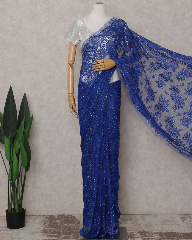 Royal Sapphire Blue French Chantilly Lace Saree Piece