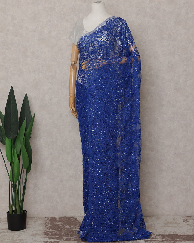 Royal Sapphire Blue French Chantilly Lace Saree Piece