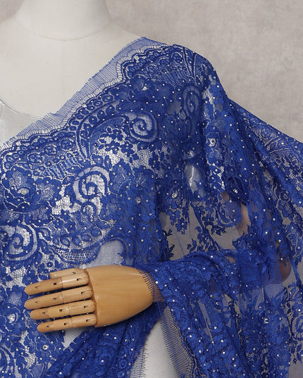 Royal Sapphire Blue French Chantilly Lace Saree Piece