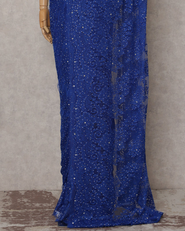 Royal Sapphire Blue French Chantilly Lace Saree Piece