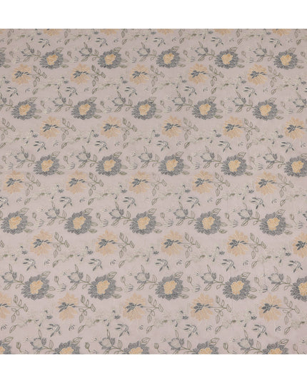 Beige Floral Embroidered Cotton Voile Fabric Soft Lightweight Breathable Multicolor Flower Embroidery Dressmaking Sewing Apparel Fabric 110 Cms Width Made In India-D28400