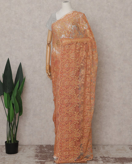Sunset Orange French Chantilly Lace Saree
