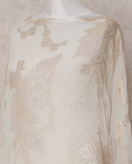 Beige Bouquet Fransawi Silk Chiffon Dirac 3.5 Meter