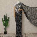 Black Silver Premium French Chantilly Saree Lace with Stone Work 5.5 Mtrs Length, Width 110 Cms and Made in France-D27181