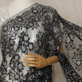 Black Silver Premium French Chantilly Saree Lace with Stone Work 5.5 Mtrs Length, Width 110 Cms and Made in France-D27181