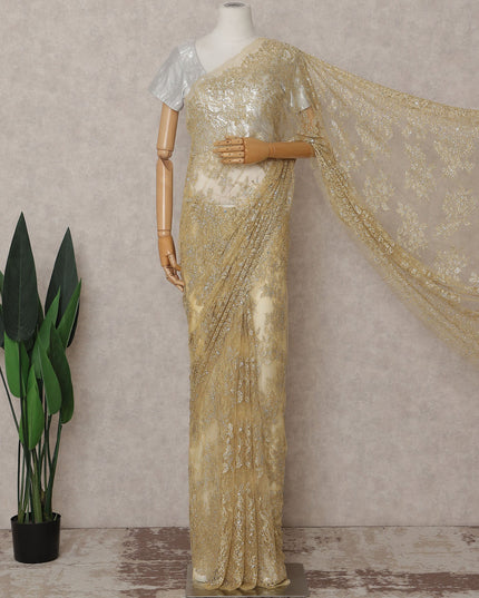 French Chantilly Lace Saree Piece - Antique Gold