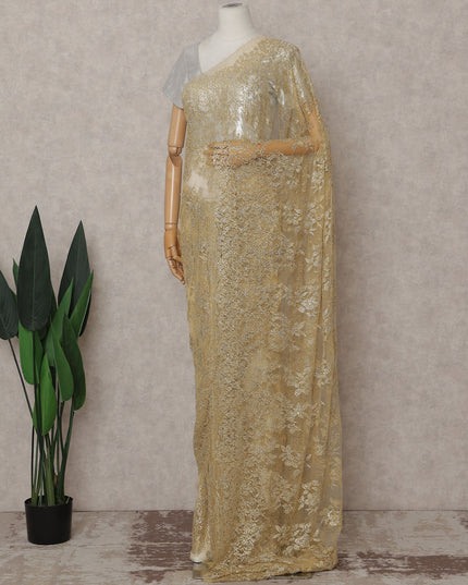 French Chantilly Lace Saree Piece - Antique Gold