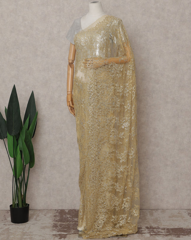 French Chantilly Lace Saree Piece - Antique Gold