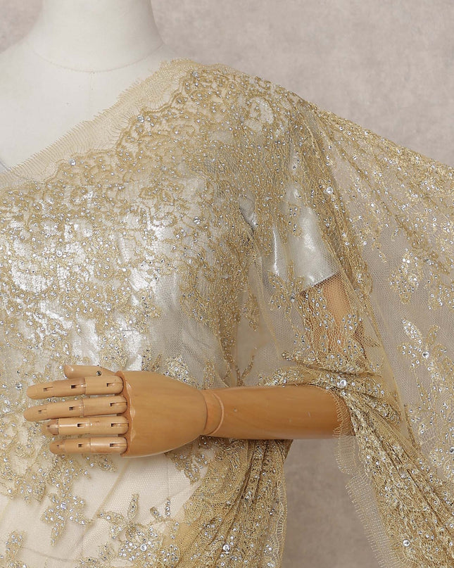 French Chantilly Lace Saree Piece - Antique Gold
