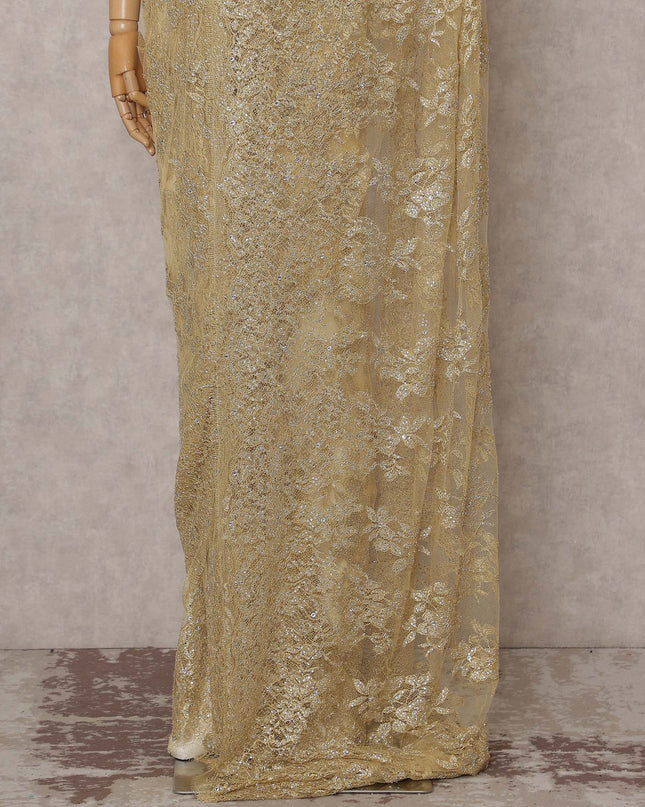 French Chantilly Lace Saree Piece - Antique Gold