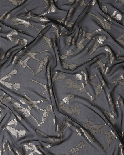 Slate Grey Floral Silk Chiffon 110cm