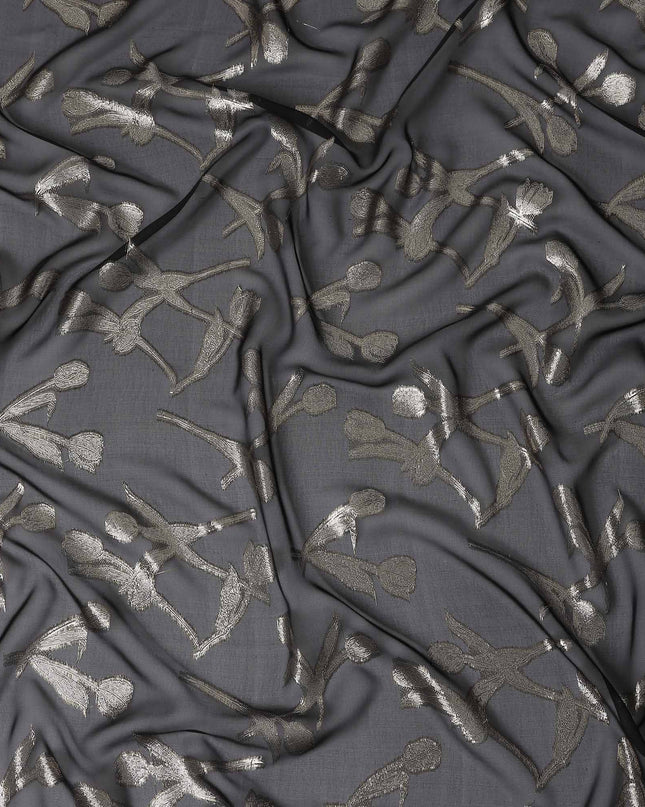Slate Grey Floral Silk Chiffon 110cm