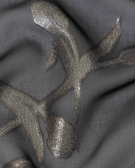 Slate Grey Floral Silk Chiffon 110cm