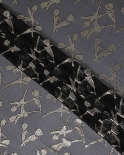 Slate Grey Floral Silk Chiffon 110cm