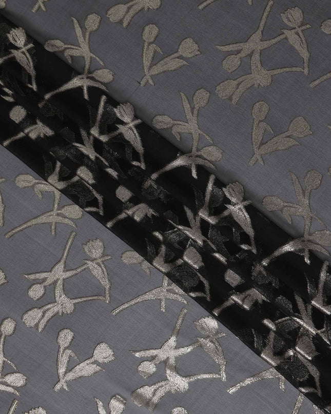 Slate Grey Floral Silk Chiffon 110cm