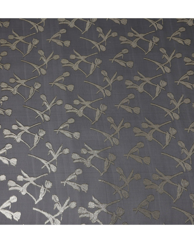 Slate Grey Floral Silk Chiffon 110cm